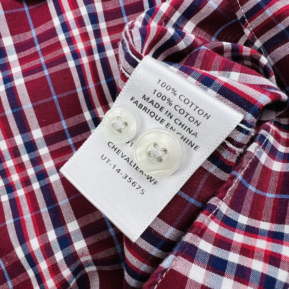 UNTUCKit Red Blue White Plaid Slim Fit Wrinkle Free Cotton‎ Btn Down Medium M